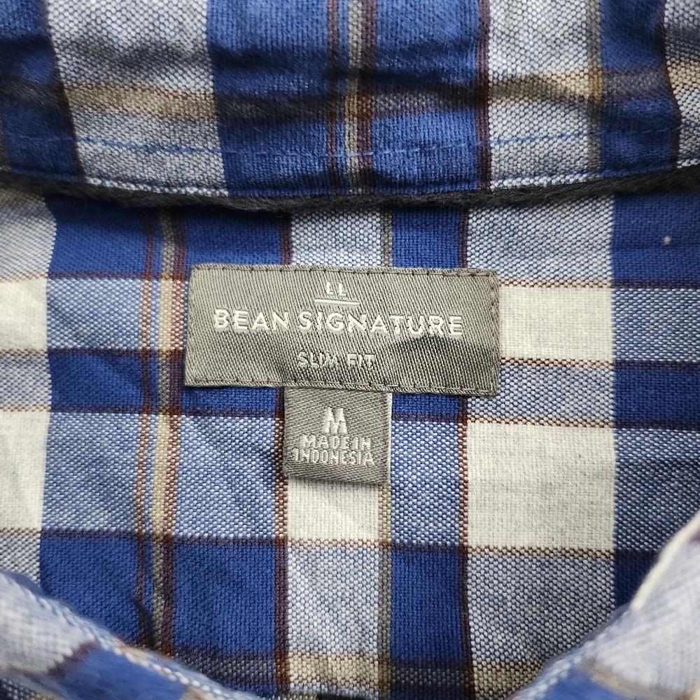 L.L. BEAN Signature Slim‎ Fit Oxford Shirt Untucked Fit Blue White Plaid Medium - Picture 2 of 11